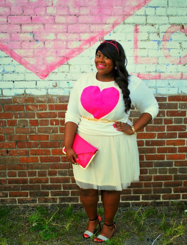 Plus Size Fashion, Musings of a Curvy Lady, Heart, Pink, Tulle, Kitty Ears