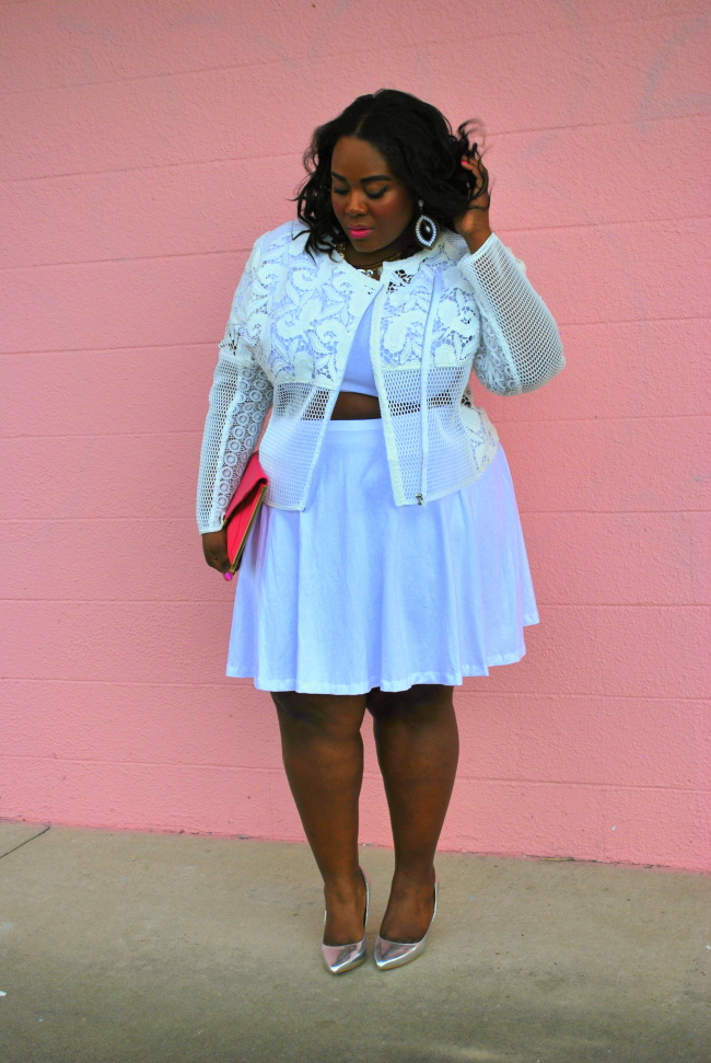 All white outfit, Plus Size Fashion, Musings of a Curvy Lady, Lace Moto, ASOS