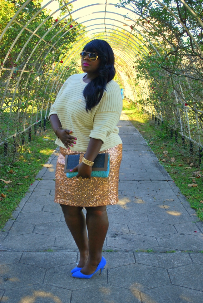 Musings of a Curvy Lady, Plus Size Fashion, PS fashion blog, PS Blogger, Sequined Skirt, Blue suede shoes, casual chic, plus size skirts