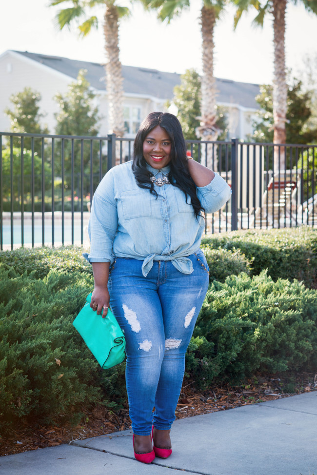 Musings of a Curvy Lady, Plus Size Fashion, Fashion Blogger, All Denim Outfit, Double Denim, Chambray, Casual Outfit, Women's Fashion, Forever21, Old Navy, Essence