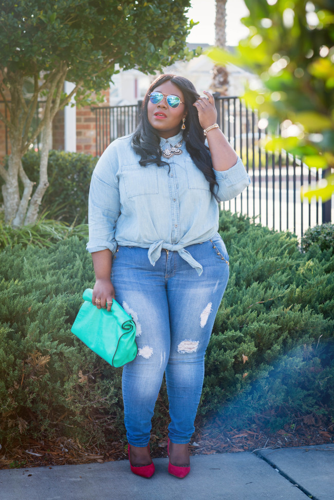 Musings of a Curvy Lady, Plus Size Fashion, Fashion Blogger, All Denim Outfit, Double Denim, Chambray, Casual Outfit, Women's Fashion, Forever21, Old Navy, Essence