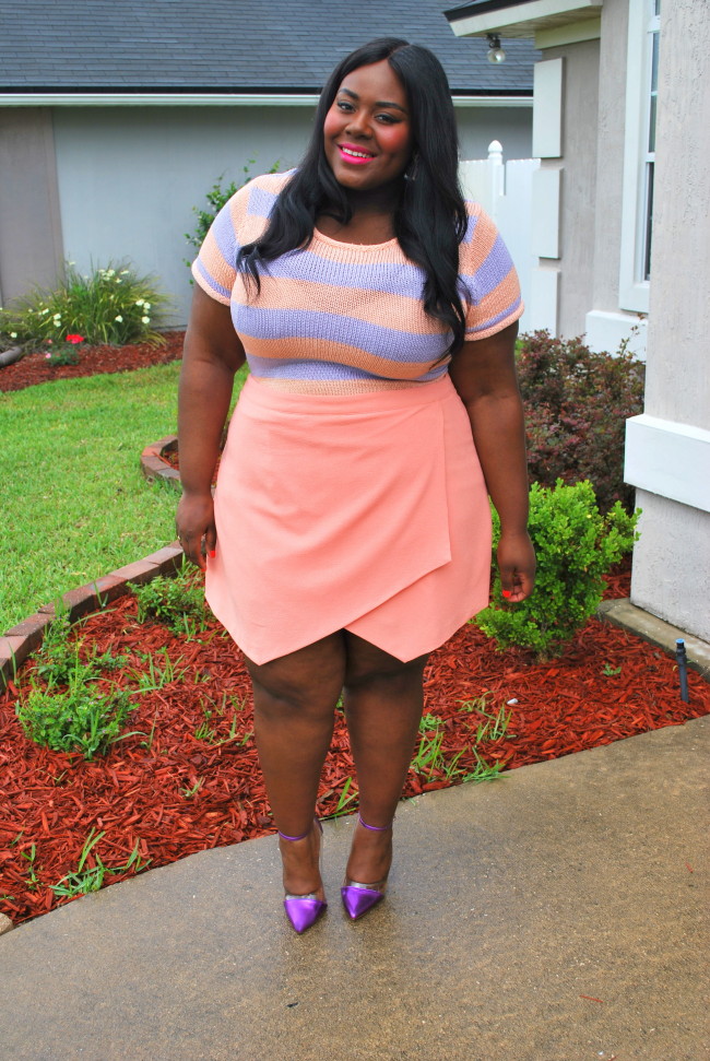 Musings of a Curvy Lady, Plus Size Fashion, Coral and Lavender, Skort, Pastels, New Look, Forever 21 Plus 