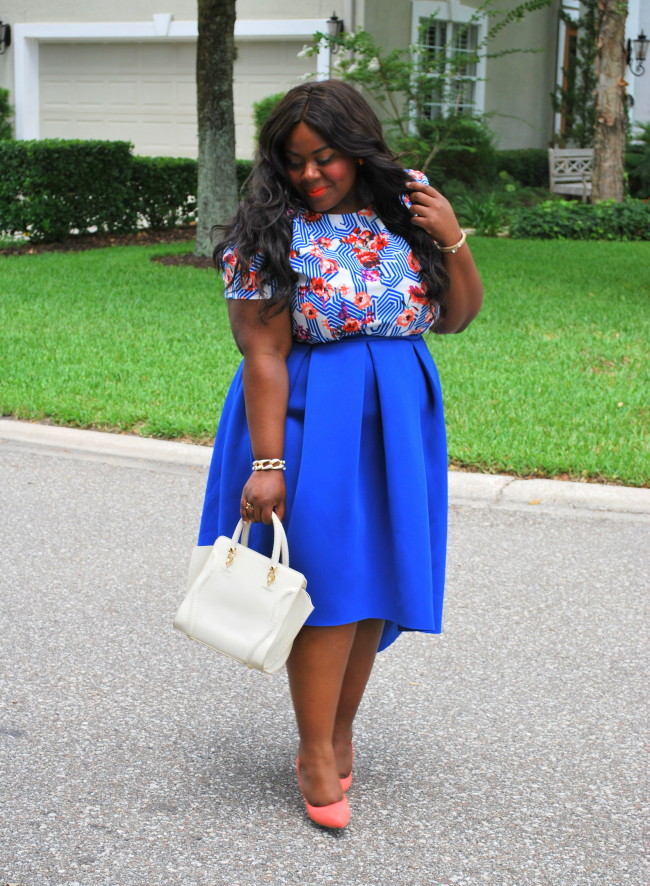 Musings of a Curvy Lady, Plus Size Model, Plus Size Fashion, Fashion Blogger, Hi Lo Skirt, Scuba Skirt, Blue Outfit, Pop Up Plus NY, She Inside, She In, Summer Fashion, Women's Fashion