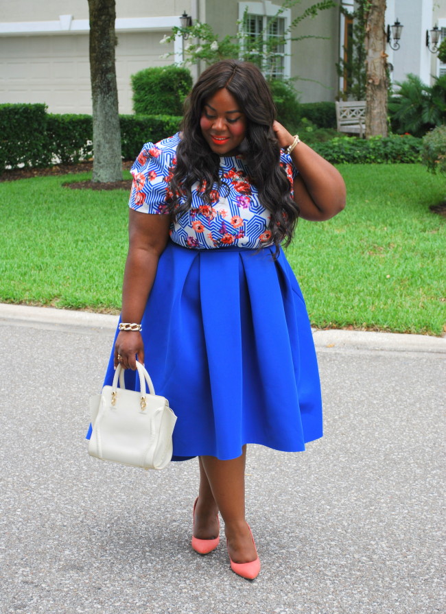 Musings of a Curvy Lady, Plus Size Model, Plus Size Fashion, Fashion Blogger, Hi Lo Skirt, Scuba Skirt, Blue Outfit, Pop Up Plus NY, She Inside, She In, Summer Fashion, Women's Fashion