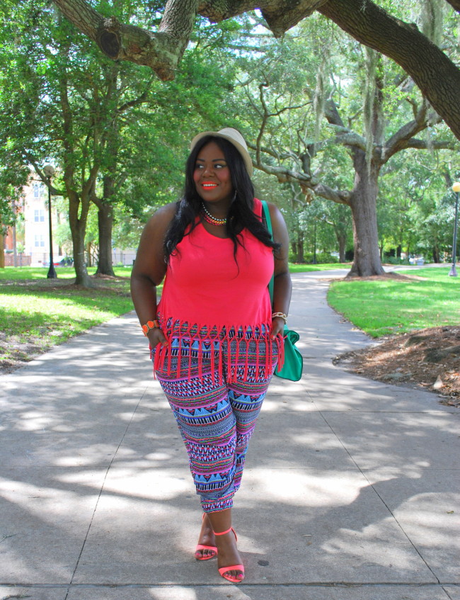 Musings of a Curvy Lady, Plus Size Fashion, Fashion Blogger, Women's Fashion, Summer Fashion, Weekend Fashion, What I Wore, Style Hunter, Tribal Print, Fringe, Fedora, Summer Style, Bright colors