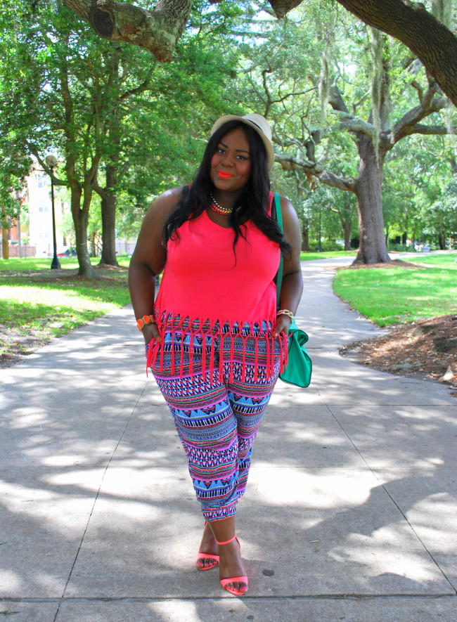 Musings of a Curvy Lady, Plus Size Fashion, Fashion Blogger, Women's Fashion, Summer Fashion, Weekend Fashion, What I Wore, Style Hunter, Tribal Print, Fringe, Fedora, Summer Style, Bright colors