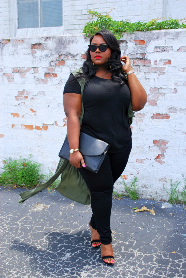 Musings of a Curvy Lady, Plus Size Fashion, Fashion Blogger, Kim K inspired, all black outfit, duster vest outfit, Charlotte Russe, Charlotte Russe Plus, Charlotte Russe It Girl, Women's Fashion, Plus Model, Style Hunter, The Outfit