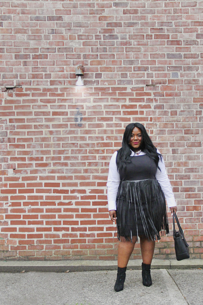 Musings of a Curvy Lady, Plus Size Fashion, Fashion Blogger, Style Hunter, RealOutfitGram, The Outfit, You Got It Right, People StyleWatch, Lane Byant, Fall Fashion,  Women's Fashion, OOTD, Black and White Outfit, Fringe Dress