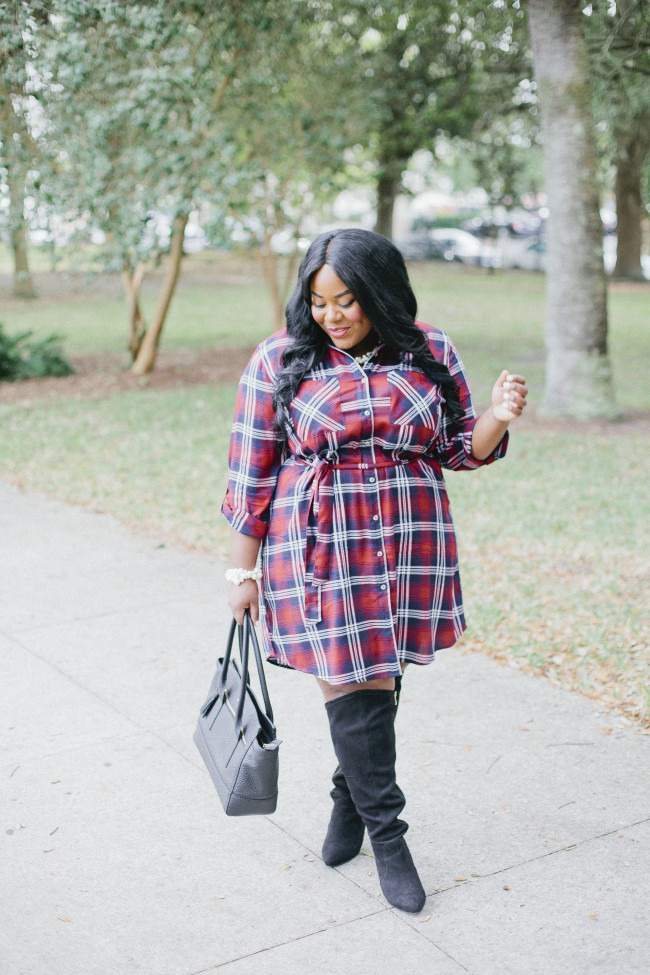 Musings of a Curvy Lady, Plus Size Fashion, Fashion Blogger, Plaid Dress, Charlotte Russe Plus, #DearCharlotte, Women's Fashion, Plaid Dress, Over the Knee Boots, Lane Bryant, Style Hunter, The Outfit, #RealOutfitGram