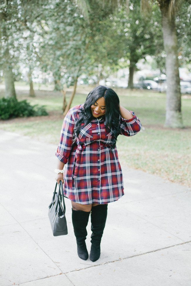 Musings of a Curvy Lady, Plus Size Fashion, Fashion Blogger, Plaid Dress, Charlotte Russe Plus, #DearCharlotte, Women's Fashion, Plaid Dress, Over the Knee Boots, Lane Bryant, Style Hunter, The Outfit, #RealOutfitGram