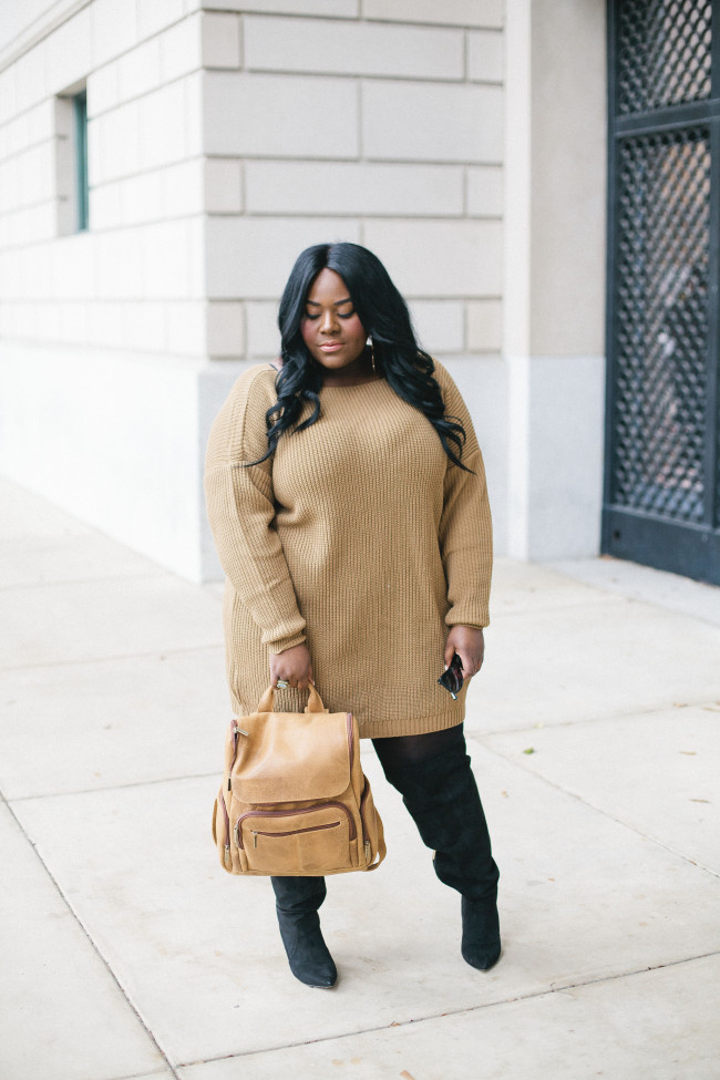 Musings of a Curvy Lady, Plus Size Fashion, Fashion Blogger, Florida Blogger, Sweater Dress, BooHoo, Plus, Over the Knee Boots, Eloquii, Leather Backpack, Winter Fashion, Chic Fashion, Women's Fashion, Style Hunter, #REALOUTFITGRAM, The Outfit, People StyleWatch