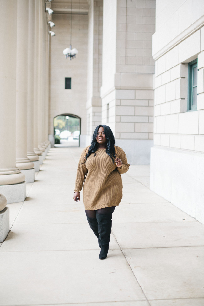 Musings of a Curvy Lady, Plus Size Fashion, Fashion Blogger, Florida Blogger, Sweater Dress, BooHoo, Plus, Over the Knee Boots, Eloquii, Leather Backpack, Winter Fashion, Chic Fashion, Women's Fashion, Style Hunter, #REALOUTFITGRAM, The Outfit, People StyleWatch, DITTO, Elizabeth and James, Designer Sunglasses