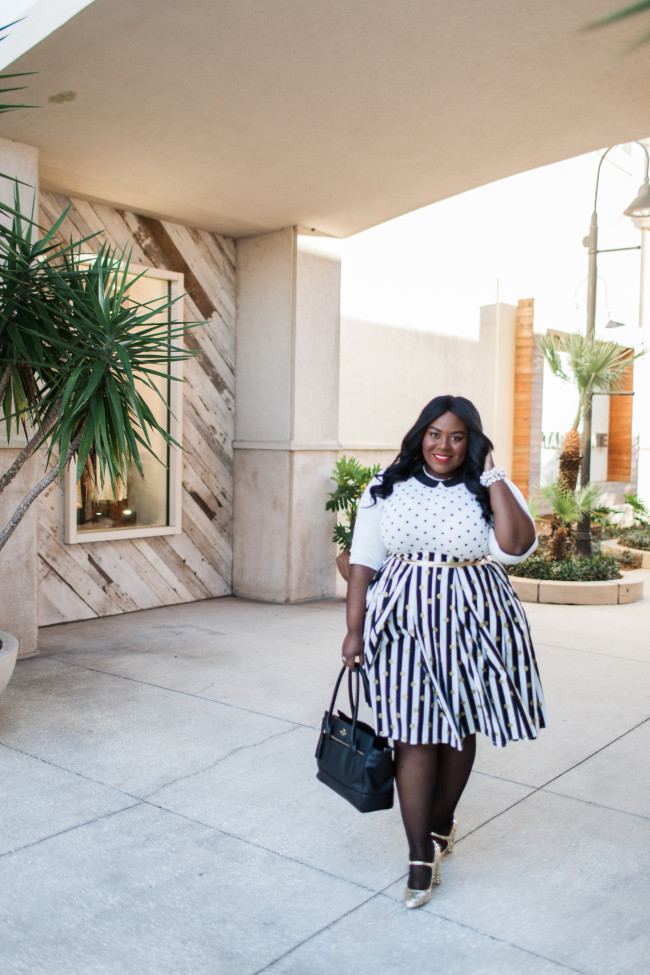 Musings of a Curvy Lady, Plus Size Fashion, Fashion Blogger, Women's Fashion, Polka Dot Skirt, Striped Skirt, Full Skirt, Box Pleated Skirt, Etsy Shop, Great Skirts by Nate, Kohl's, ELLE for Kohl's, Kate Spade Gold Sequin Mary Jane, Style Hunter, The Outfit, #RealOutfitGram