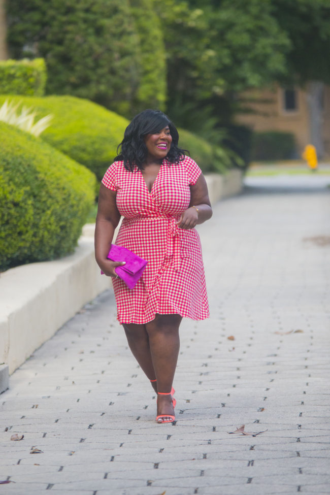 Musings of a Curvy Lady, Plus Size Fashion, Fashion Blogger, Florida Fashion, Florida Blogger, Jacksonville, Orlando, Tampa, Miami, Resort Wear, Leota New York, Gingham Print, Wrap Dress, Neon Coral, Summer Fashion, Style Hunter, The Outfit, StyleWatch Magazine, OOTD, Women's Fashion