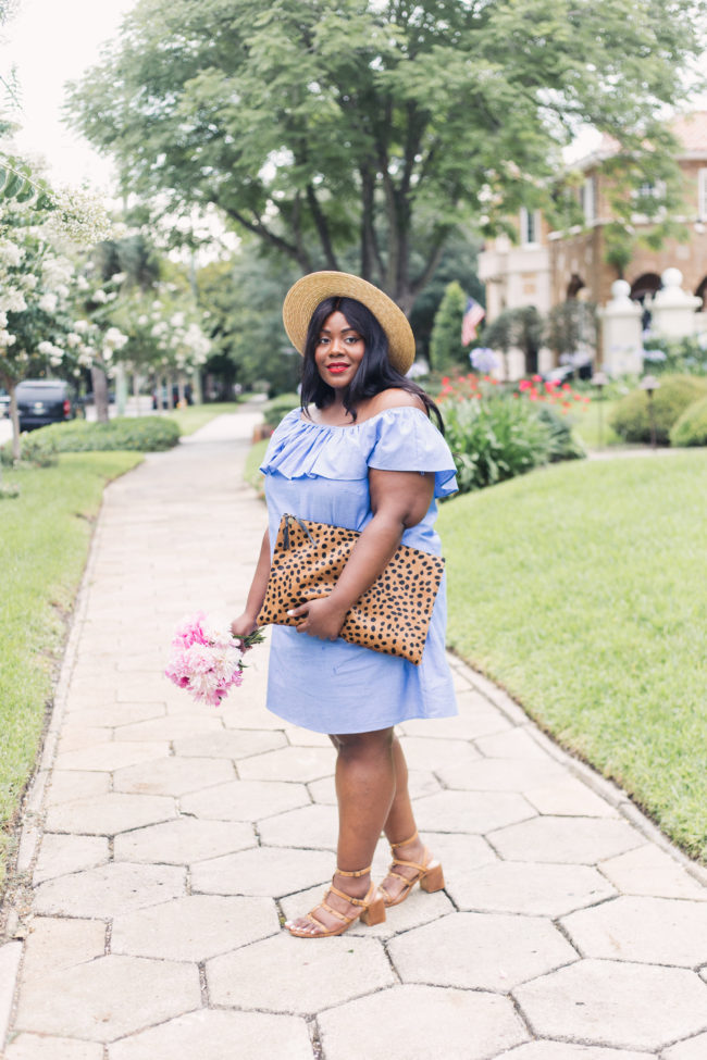 Musings of a Curvy Lady, Plus Size Fashion, Fashion Blogger, Ruffle Dress, Off the Shoulder Dress, Boater Hat, Gladiator Sandals, Simply Be