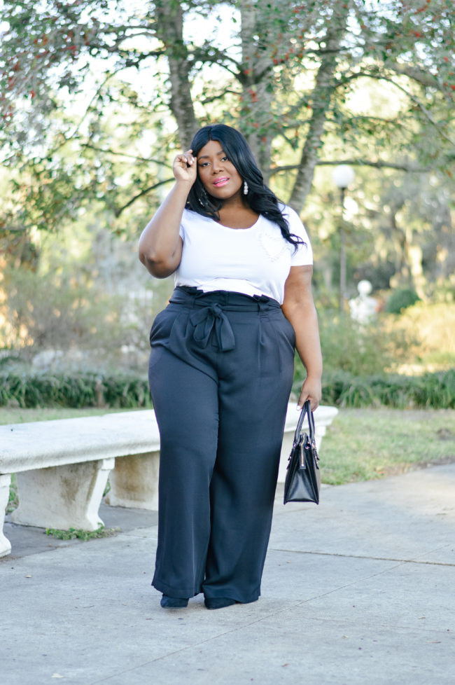 Musings of a Curvy Lady, Plus Size Fashion, Fashion Blogger, River Island, Curvy Style, OOTD, Winter Fashion, Wide Leg Trousers, Pearl Details, Black and White Outfit