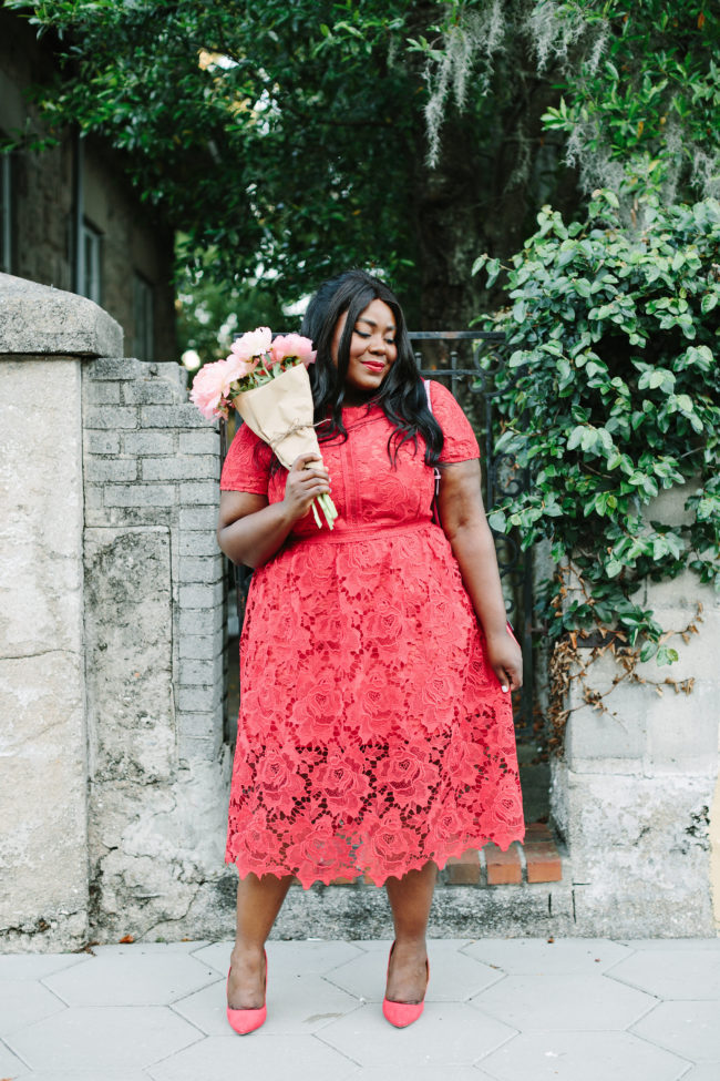 Red Lace Midi, Musings of a Curvy Lady, Plus Size Fashion, River Island, Zara USA, All Red Outfit, Red Monochrome Outfit, Women's Fashion, Spring Fashion, Wedding Guest Outfit,