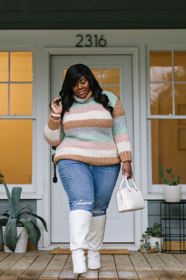 Musings of a Curvy Lady, Plus Size Fashion, Fashion Blogger, River Island, Plus Size Jeans, Wide Calf Boots, Kate Spade, Eloquii, Fall Fashion, Winter Fashion Ideas, Winter OOTD, Casual OOTD