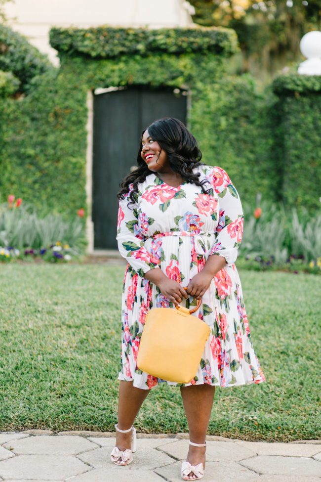 Musings of a Curvy Lady, BeautiCurve, Lane Bryant, Plus Size Fashion, Spring Dresses, Spring Fashion, Plus Size Spring Fashion Ideas, Spring Outfit Ideas, Floral Print Dress, Pleated Skirt, Florida Blogger, New York Blogger