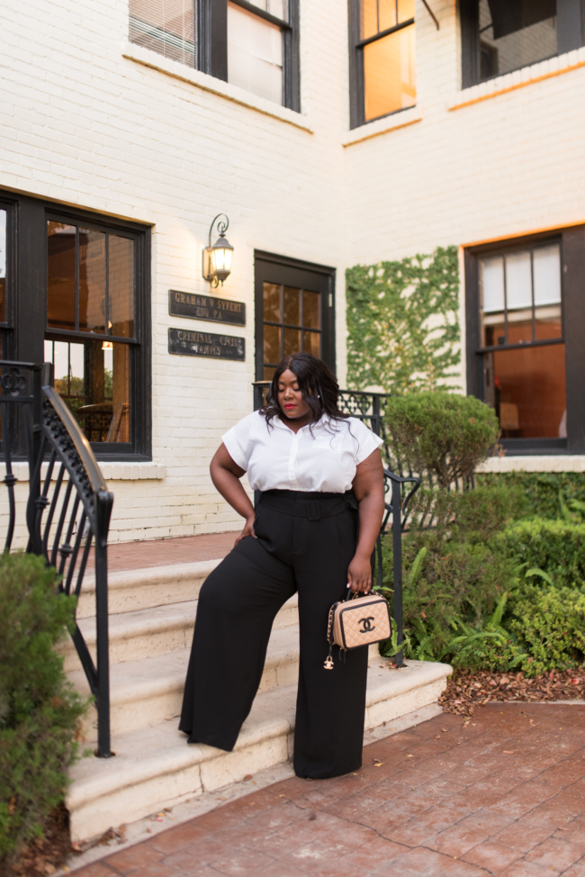 Musings of a Curvy Lady, Eloquii, Walmart, Chanel Vanity Case, Black and White Outfit, Plus Size Work Wear, Plus Size Office Attire 