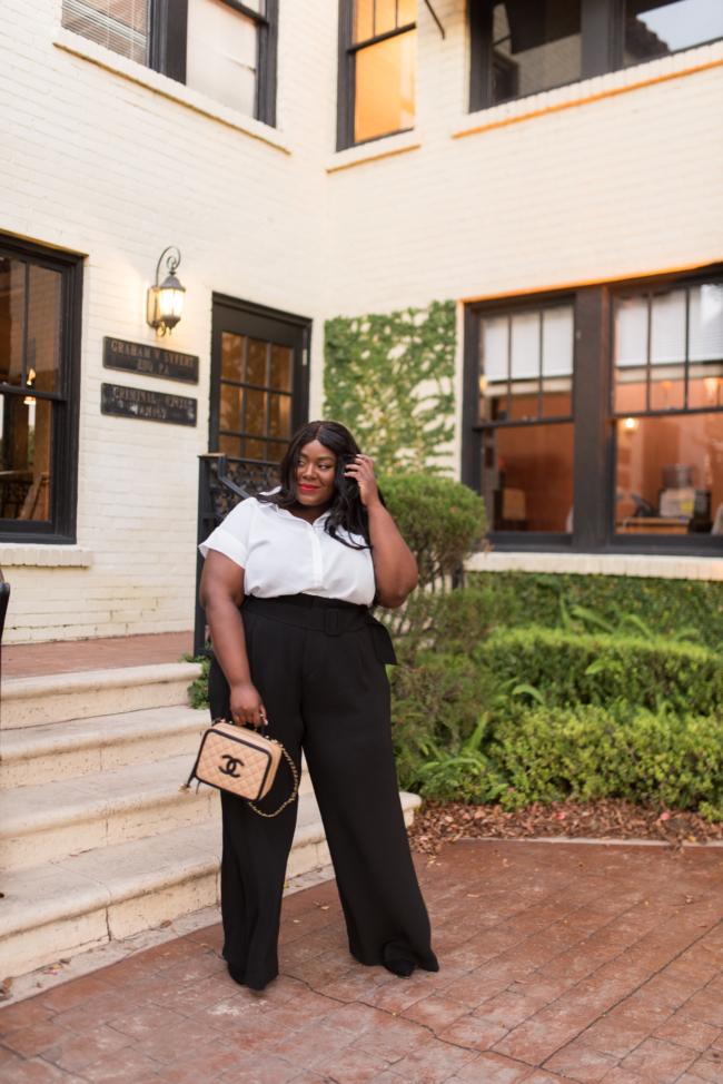 Musings of a Curvy Lady, Eloquii, Walmart, Chanel Vanity Case, Black and White Outfit, Plus Size Work Wear, Plus Size Office Attire 
