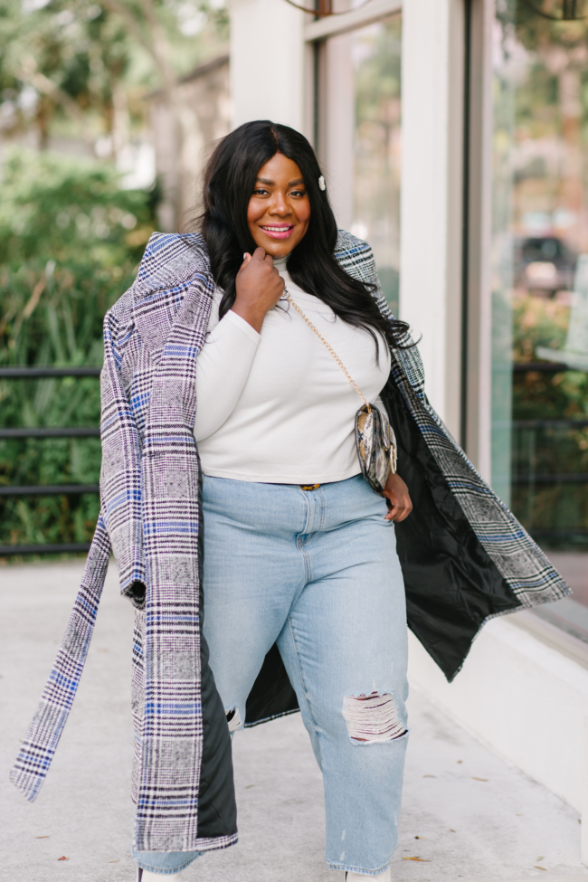 Plus Size Statement Coat + Mom Jeans + White Booties | Musings of a ...