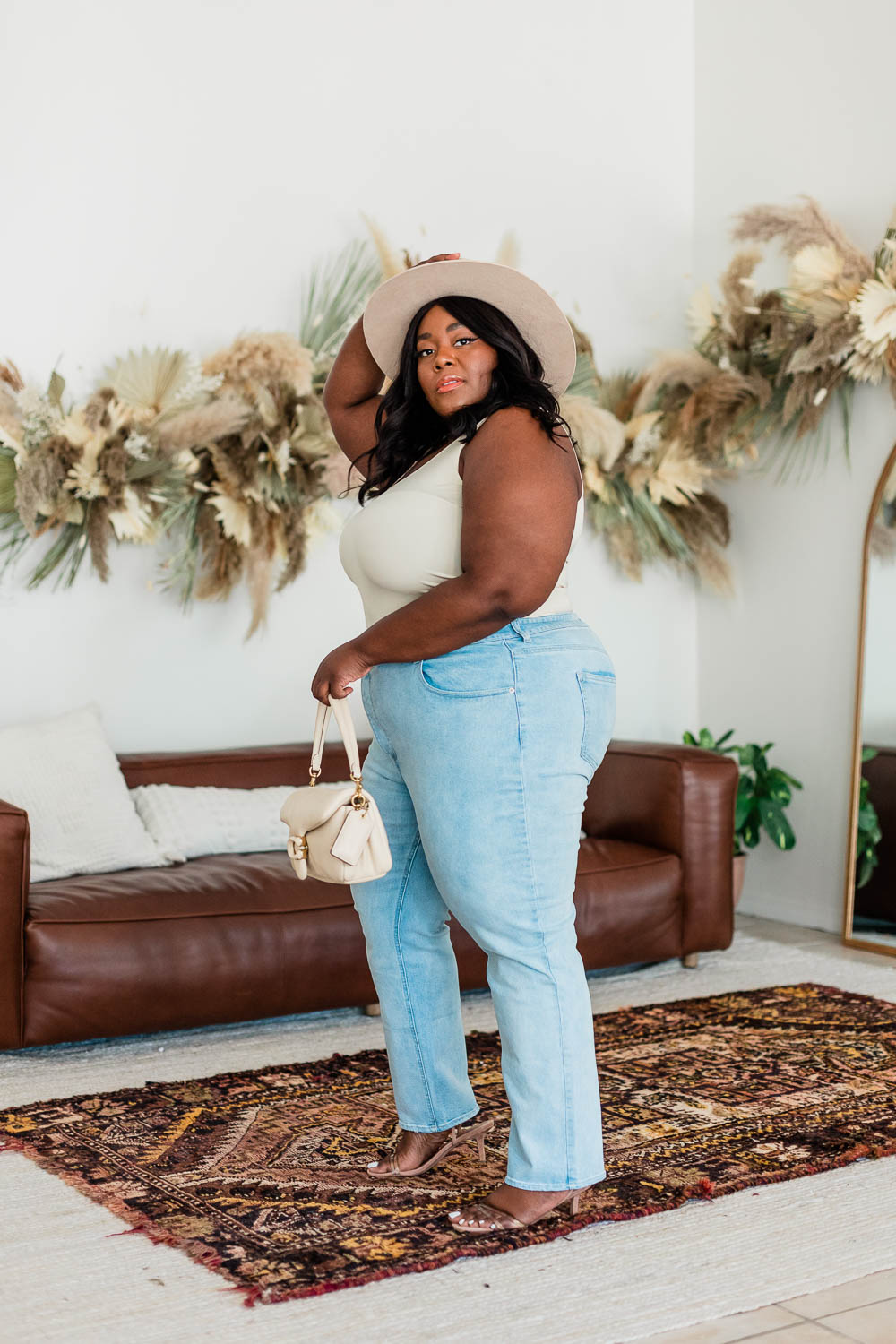 Forever 21 Plus Size Knit Bodysuit Tan, Forever 21 Plus Size Straight Leg Jean, Lack of Color Benson Tri-Beige, Dumplin Bag, Organic Cotton Graphic Tee Forever 21 Plus Size Be a Good Human, Dried Flower Installation, Urban Outfitters Tabitha Arc Mirror