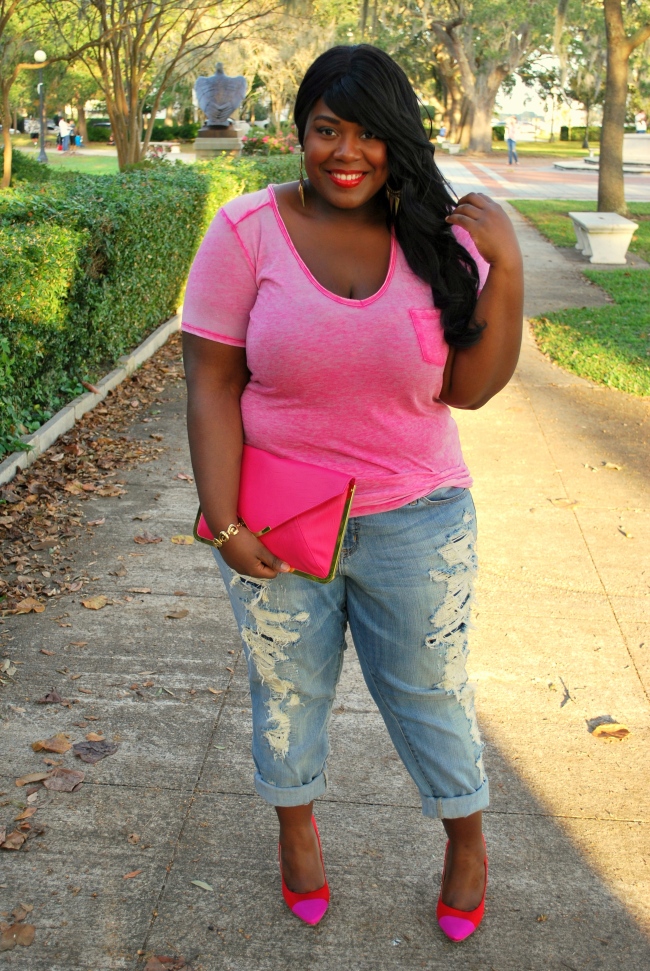 Musings of a Curvy Lady, Plus Size Fashion, Fashion Blogger, Fashion Blog, PS Fashion Blog, Mean Girls, Distressed Boyfriend Jeans, Shoemint, Torrid, On Wednesdays We Wear Pink