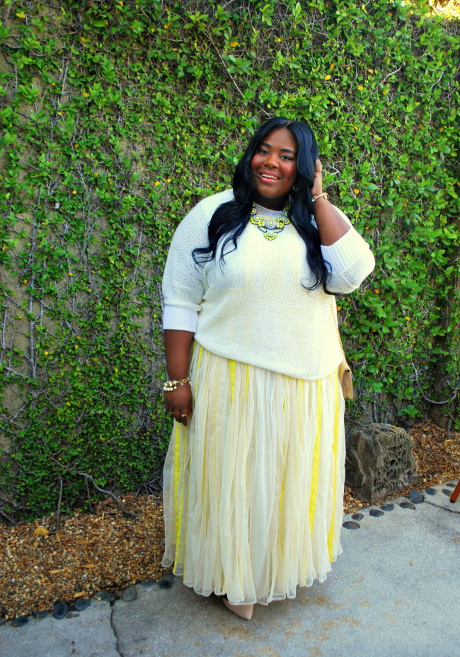 Maxi Skirt, Fashion Blogger, Romantic, Fall Fashion, Musings of a Curvy Lady, Plus Size Blogger, Pleated Skirt, Long Hair, Wavy Hair, cream outfits, women's fashion