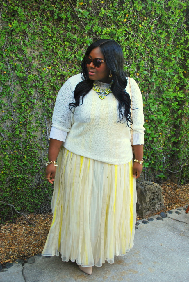 Musings of a Curvy Lady, Fashion Blogger, Plus Size Fashion, Maxi Skirt, Dolman, Sequined Sweater, Baubles, Statement Jewelry, Wavy hairstyles