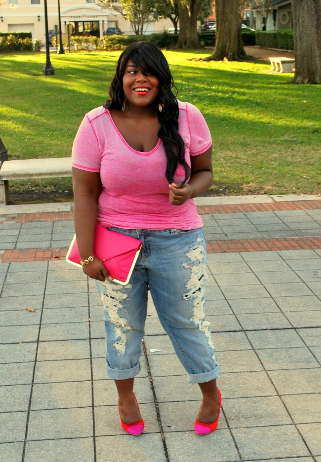 Musings of a Curvy Lady, Plus Size Fashion, Fashion Blogger, Fashion Blog, PS Fashion Blog, Mean Girls, Distressed Boyfriend Jeans, Shoemint, Torrid, On Wednesdays We Wear Pink