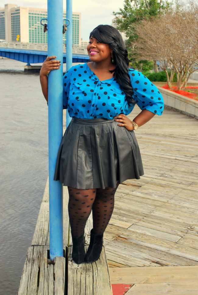 Musings of a Curvy Lady, Polka Dots, Black Friday 2013, Leather Skirt, Plus Size Fashion, Fashion Blogger, Jacksonville, Florida