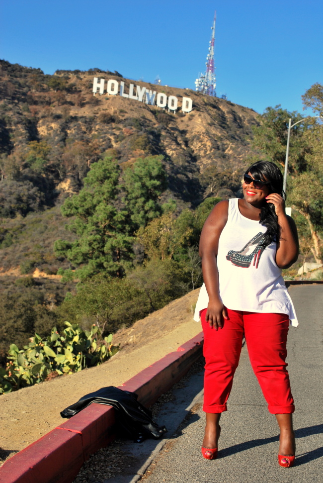 Los Angeles, Plus size swimwear, fatkini, Musings of a Curvy Lady, Plus Size Fashion, PS Blogger, PS Fashion Blog, Women's Fashion, Vacation Outfits, Beach outfits, Chevron, Harem pants, Forever 21, Eloquii, louboutins, red sole, hollywood sign