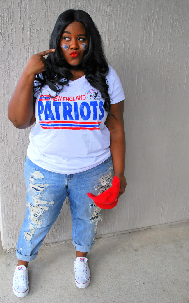 Musings of a Curvy Lady, Superbowl, Plus Size Fashion, Fashion Blogger, New England Patriots