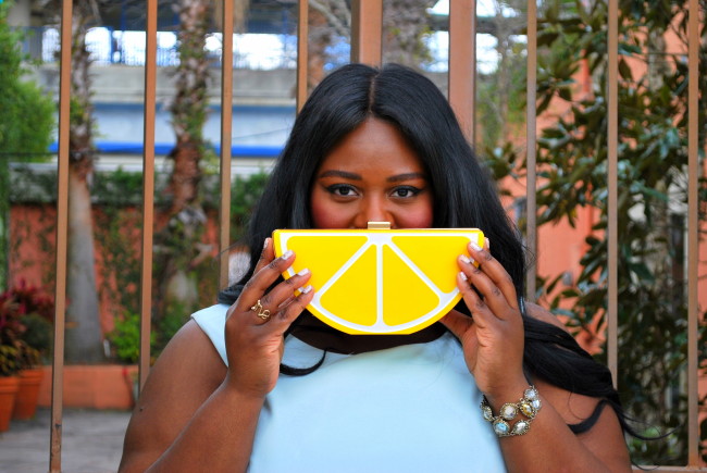 Musings of a Curvy Lady, Plus Size Fashion, Fashion Blog, Fashion Blogger, Women's Fashion, Springtime Fashion, Spring Fashion, Mint colored Dress, Lemon Clutch, Unique Vintage, #IAmUnique, ShoeDazzle, BeVIP