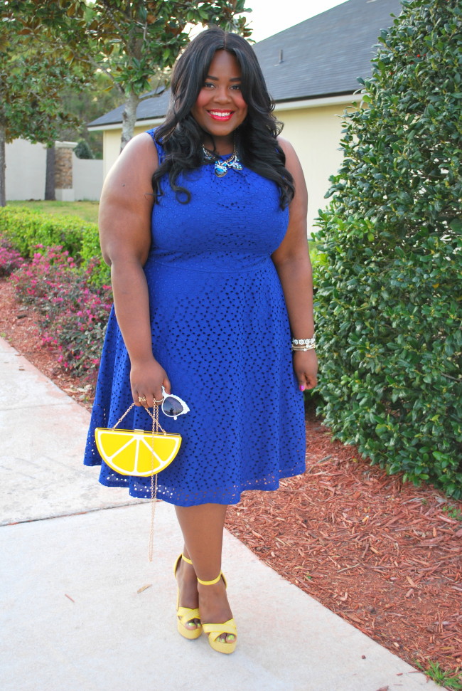 Musings of a Curvy Lady, Plus Size Fashion, Fashion Blogger, Spring Fashion, Spring Dresses, Sundress, Women's Fashion, Navy Blue and Yellow, London Times Curve, Mint and Lolly, Vintage Inspired