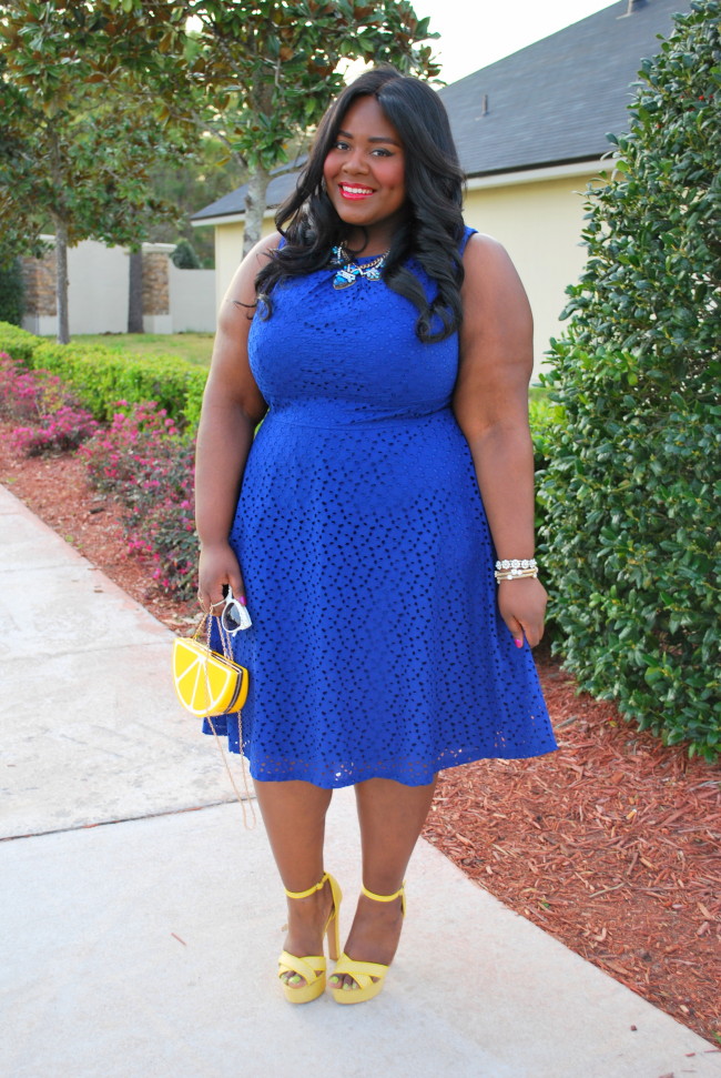 Musings of a Curvy Lady, Plus Size Fashion, Fashion Blogger, Spring Fashion, Spring Dresses, Sundress, Women's Fashion, Navy Blue and Yellow, London Times Curve, Mint and Lolly, Vintage Inspired