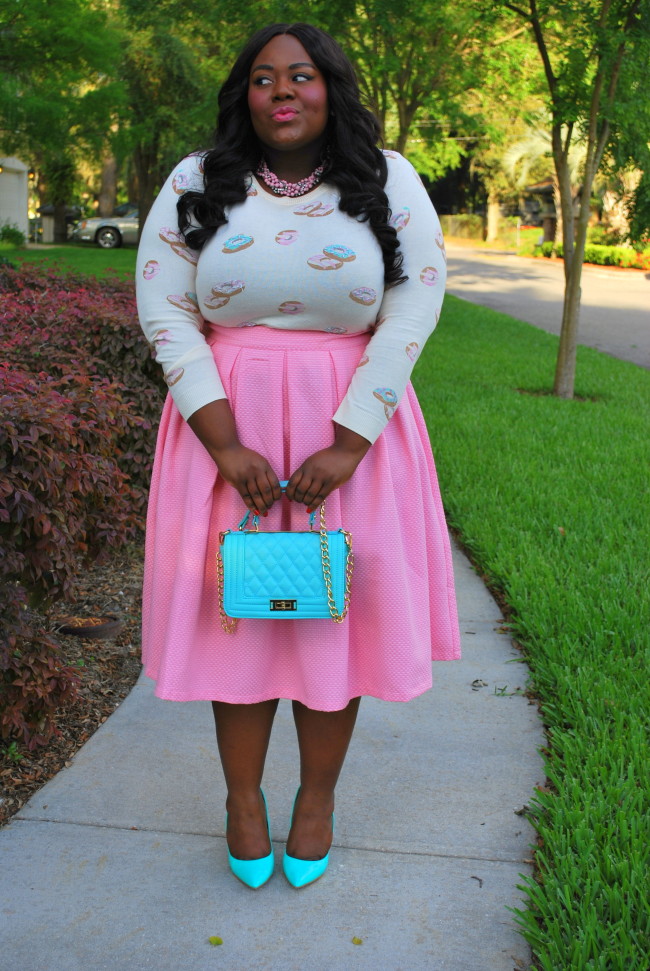 Musings of a Curvy Lady, Plus Size Fashion, Fashion Blogger, Bella Dream Hair, Cotton Candy, Pink, Midi Moment, XOQ, Eloquii, LC Lauren Conrad, Pastel