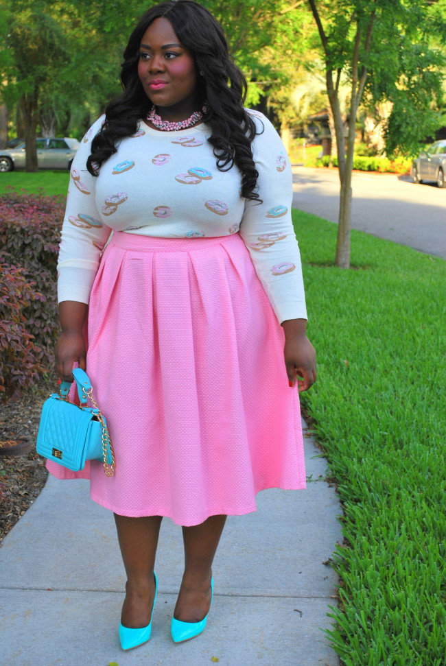 Musings of a Curvy Lady, Plus Size Fashion, Fashion Blogger, Bella Dream Hair, Cotton Candy, Pink, Midi Moment, XOQ, Eloquii, LC Lauren Conrad, Pastel