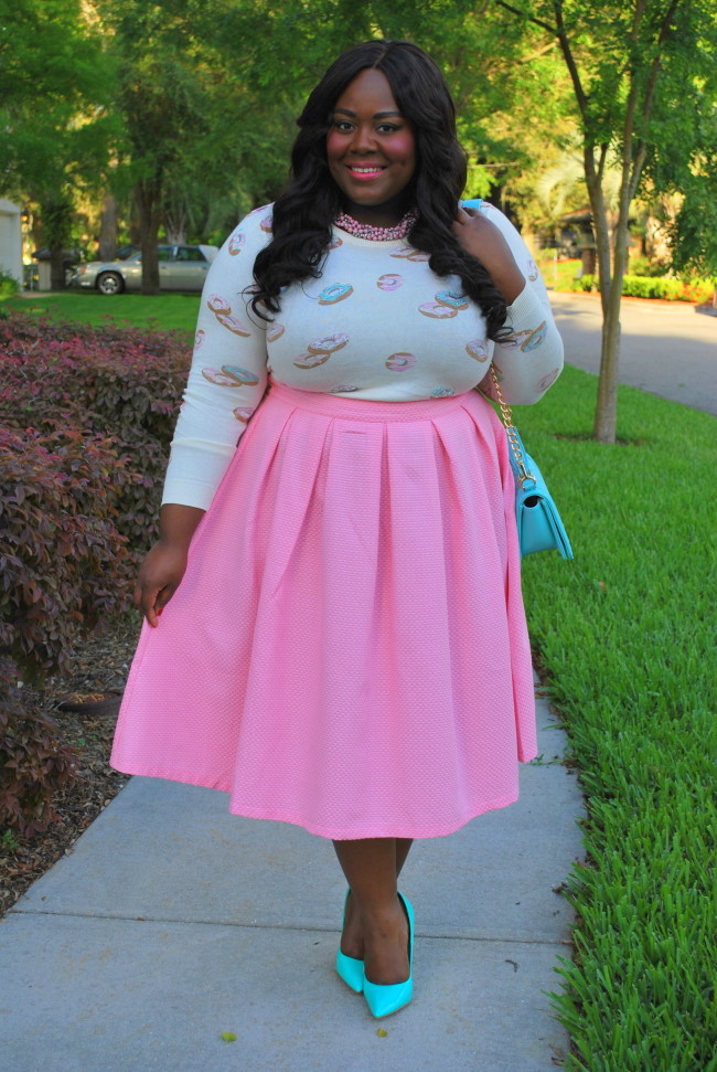 Musings of a Curvy Lady, Plus Size Fashion, Fashion Blogger, Bella Dream Hair, Cotton Candy, Pink, Midi Moment, XOQ, Eloquii, LC Lauren Conrad, Pastel