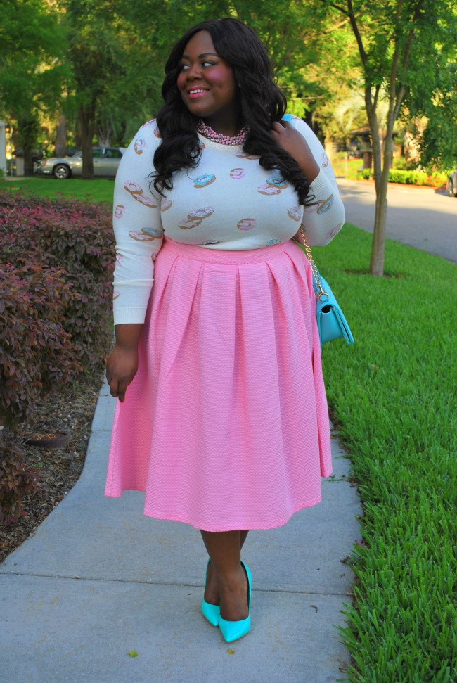 Musings of a Curvy Lady, Plus Size Fashion, Fashion Blogger, Bella Dream Hair, Cotton Candy, Pink, Midi Moment, XOQ, Eloquii, LC Lauren Conrad, Pastel