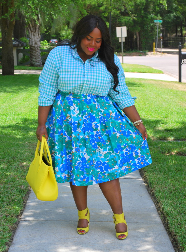 Musings of a Curvy Lady, Monochrome, Mixed Prints, Yellow, Gingham Print, Floral Print, Midi Skirt, Zara Official, Zara Shoes, YOURS Clothing UK, Plus Size Fashion, Fashion Blogger, Women's Fashion, OOTD, Spring Fashion 