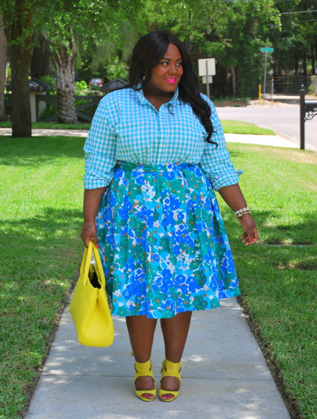 Musings of a Curvy Lady, Monochrome, Mixed Prints, Yellow, Gingham Print, Floral Print, Midi Skirt, Zara Official, Zara Shoes, YOURS Clothing UK, Plus Size Fashion, Fashion Blogger, Women's Fashion, OOTD, Spring Fashion