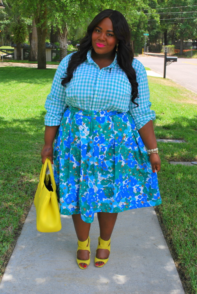 Musings of a Curvy Lady, Monochrome, Mixed Prints, Yellow, Gingham Print, Floral Print, Midi Skirt, Zara Official, Zara Shoes, YOURS Clothing UK, Plus Size Fashion, Fashion Blogger, Women's Fashion, OOTD, Spring Fashion