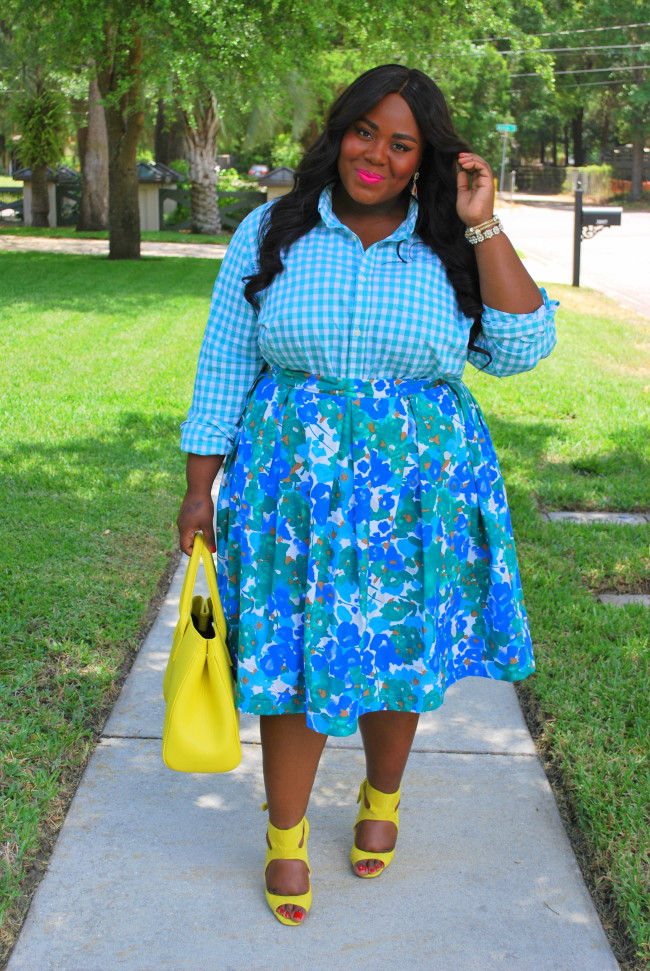 Musings of a Curvy Lady, Monochrome, Mixed Prints, Yellow, Gingham Print, Floral Print, Midi Skirt, Zara Official, Zara Shoes, YOURS Clothing UK, Plus Size Fashion, Fashion Blogger, Women's Fashion, OOTD, Spring Fashion