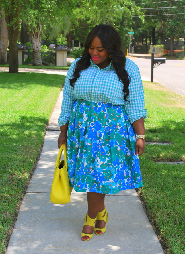 Musings of a Curvy Lady, Monochrome, Mixed Prints, Yellow, Gingham Print, Floral Print, Midi Skirt, Zara Official, Zara Shoes, YOURS Clothing UK, Plus Size Fashion, Fashion Blogger, Women's Fashion, OOTD, Spring Fashion