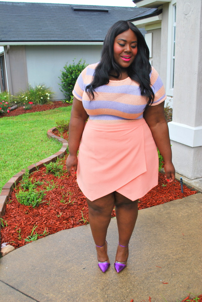 Musings of a Curvy Lady, Plus Size Fashion, Coral and Lavender, Skort, Pastels, New Look, Forever 21 Plus 