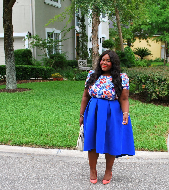 Musings of a Curvy Lady, Plus Size Model, Plus Size Fashion, Fashion Blogger, Hi Lo Skirt, Scuba Skirt, Blue Outfit, Pop Up Plus NY, She Inside, She In, Summer Fashion, Women's Fashion