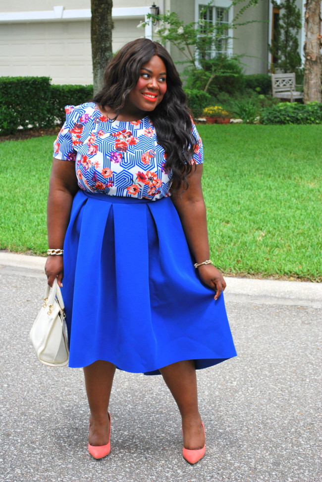 Musings of a Curvy Lady, Plus Size Model, Plus Size Fashion, Fashion Blogger, Hi Lo Skirt, Scuba Skirt, Blue Outfit, Pop Up Plus NY, She Inside, She In, Summer Fashion, Women's Fashion