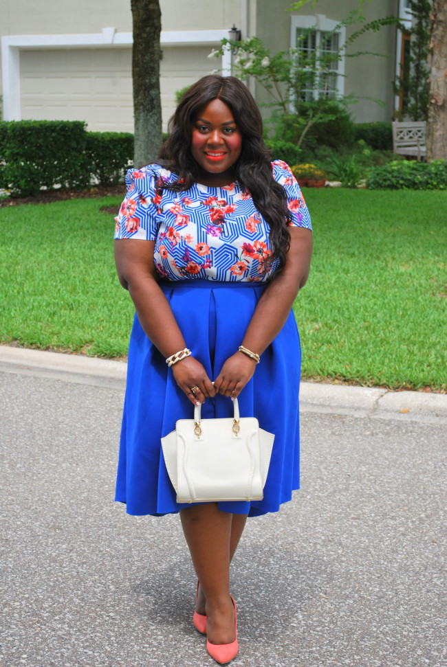 Musings of a Curvy Lady, Plus Size Model, Plus Size Fashion, Fashion Blogger, Hi Lo Skirt, Scuba Skirt, Blue Outfit, Pop Up Plus NY, She Inside, She In, Summer Fashion, Women's Fashion